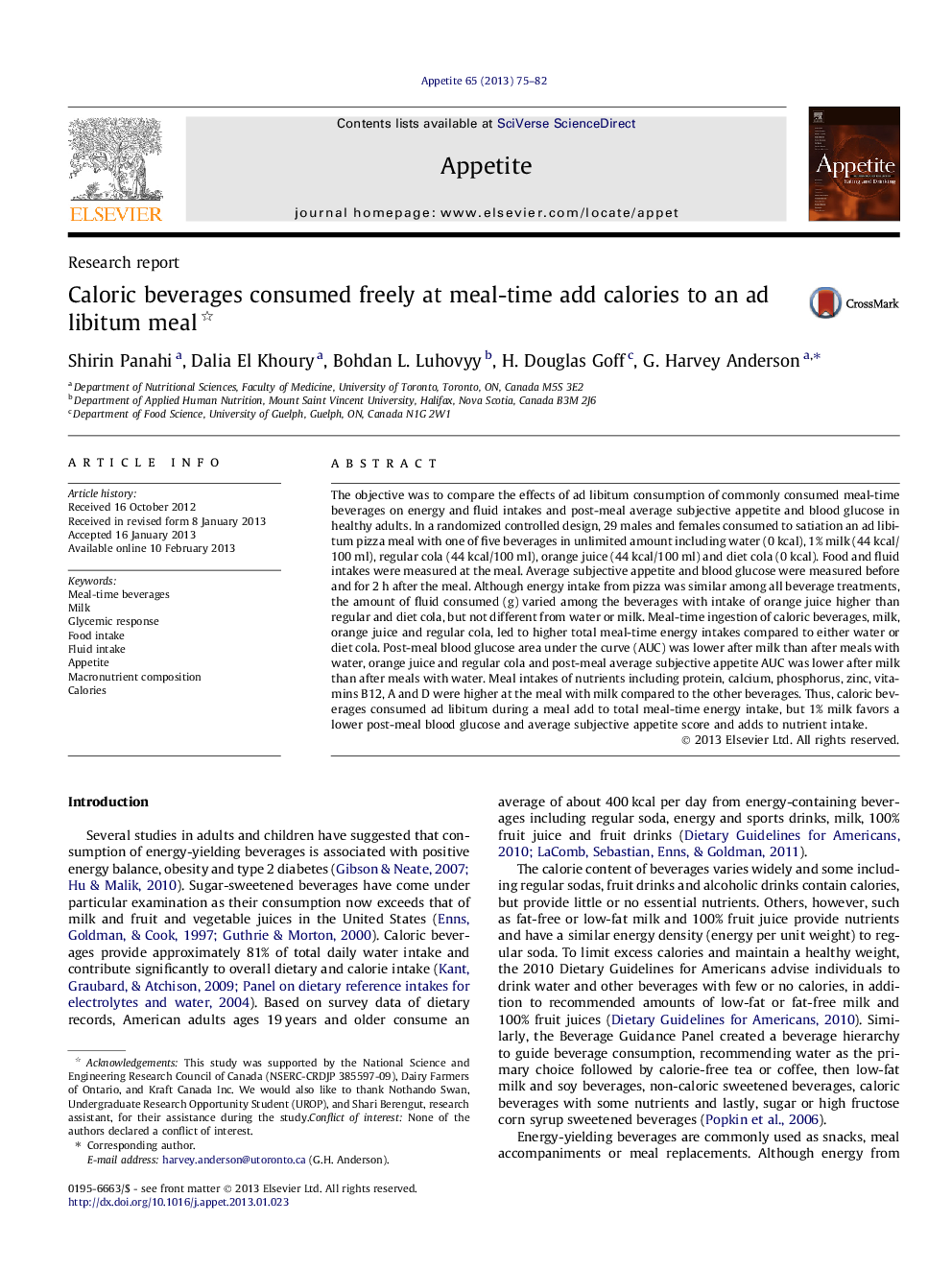 Caloric beverages consumed freely at meal-time add calories to an ad libitum meal