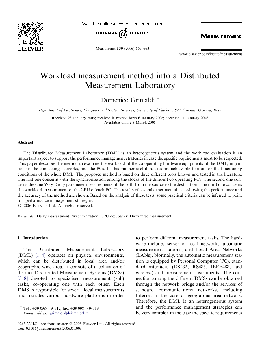 Workload measurement method into a Distributed Measurement Laboratory