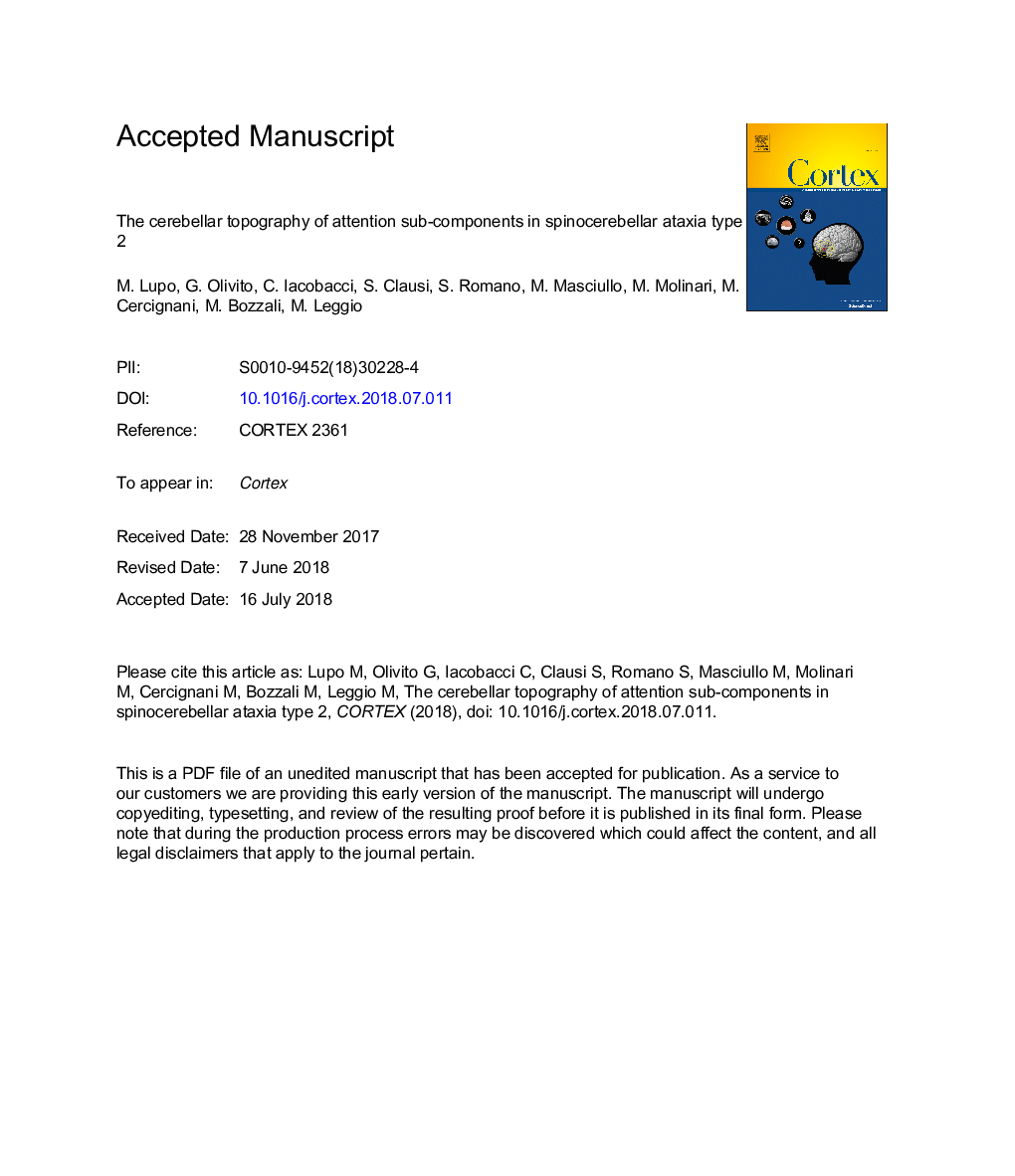 توپوگرافی مخچه از زیرمجموعه های توجه در نوع 2 آتاکسی اسپینوسئر سلولی است 