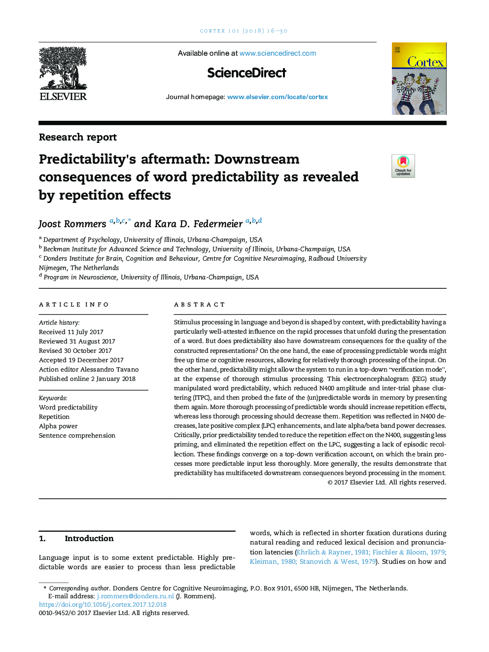 Predictability's aftermath: Downstream consequences of word predictability as revealed byÂ repetition effects