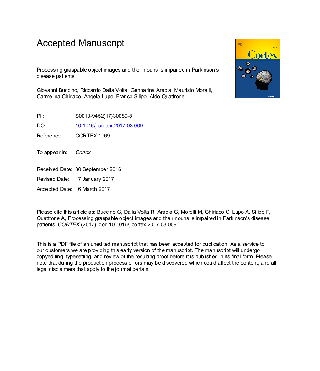 Processing graspable object images and their nouns is impaired in Parkinson's disease patients