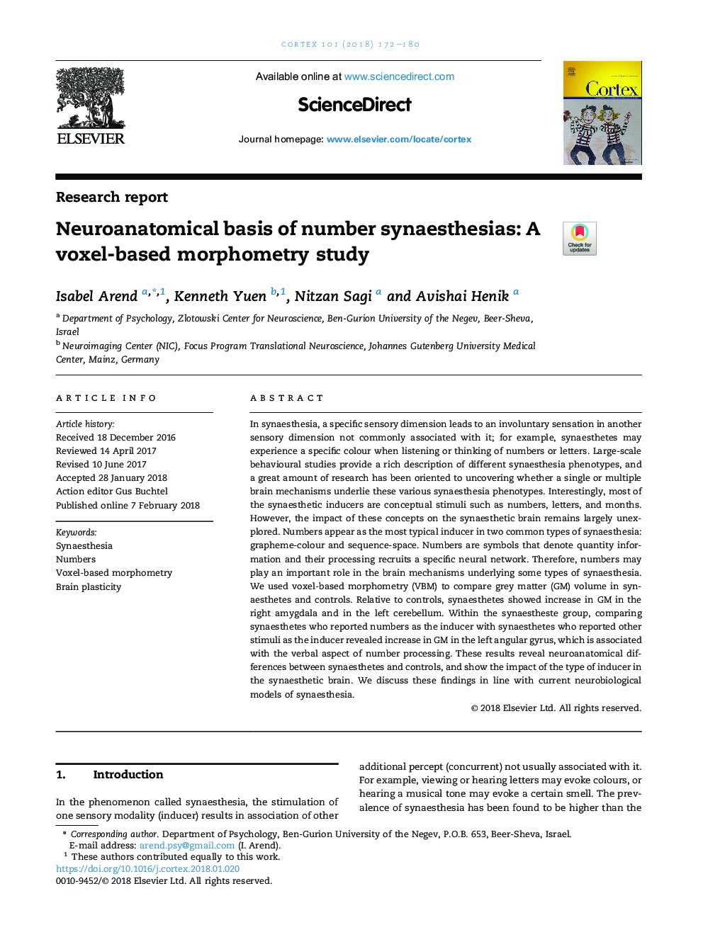 Neuroanatomical basis of number synaesthesias: A voxel-based morphometry study