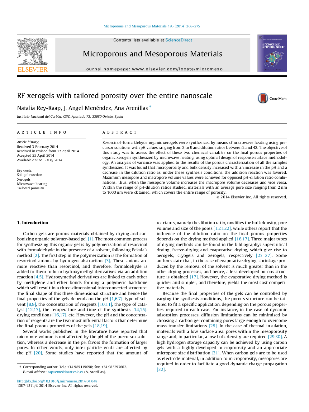 RF xerogels with tailored porosity over the entire nanoscale