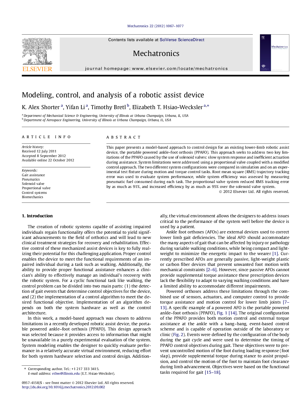 Modeling, control, and analysis of a robotic assist device