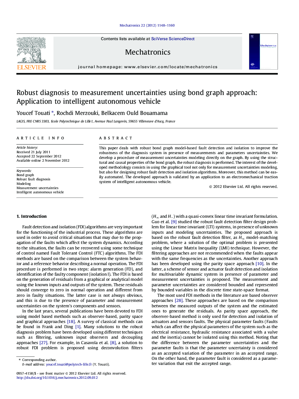 Robust diagnosis to measurement uncertainties using bond graph approach: Application to intelligent autonomous vehicle