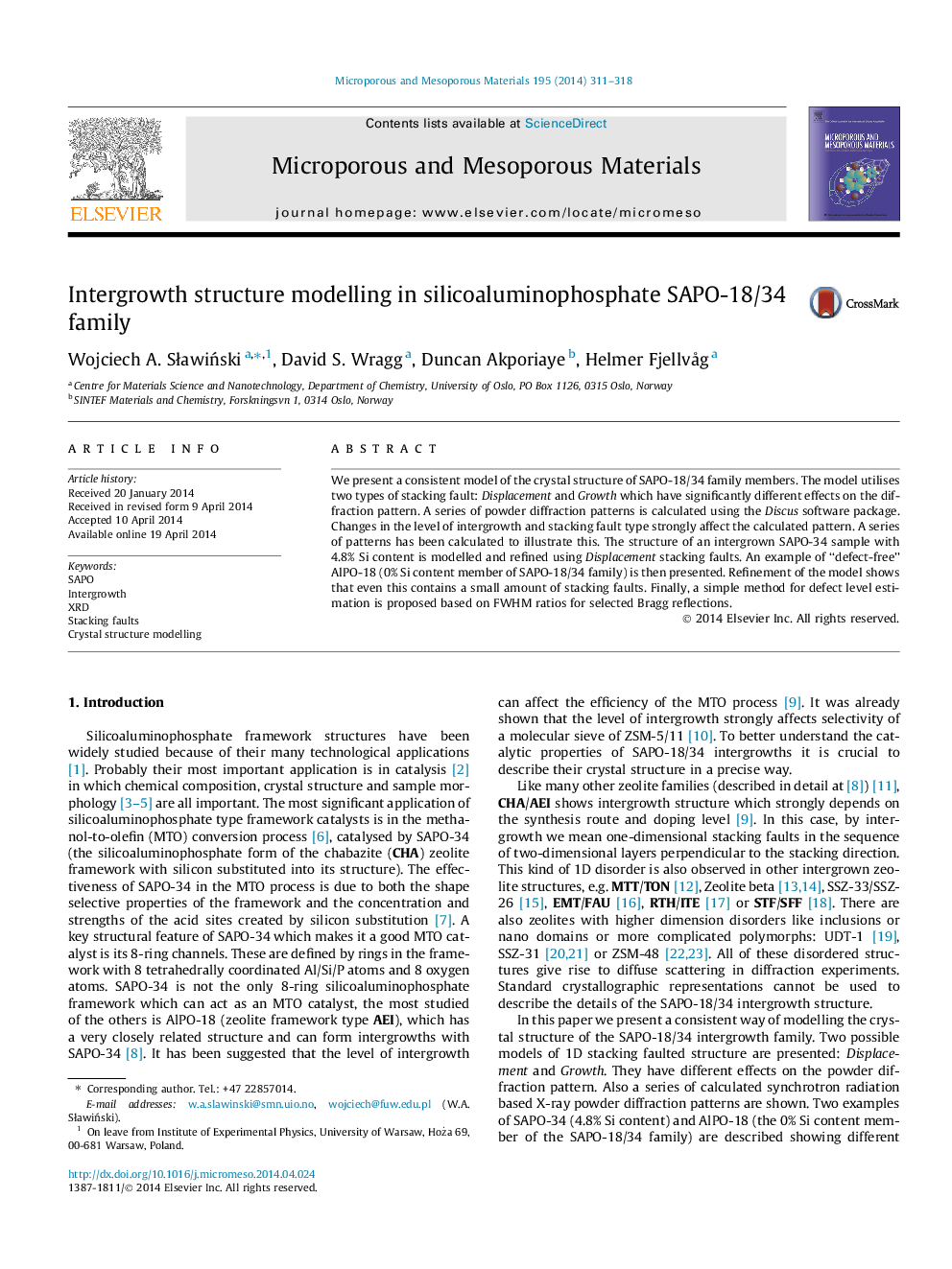 Intergrowth structure modelling in silicoaluminophosphate SAPO-18/34 family