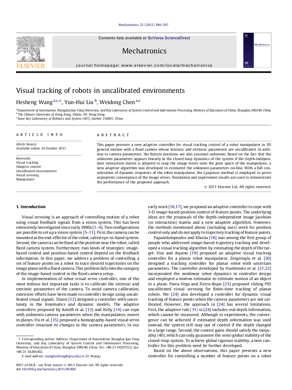 Visual tracking of robots in uncalibrated environments