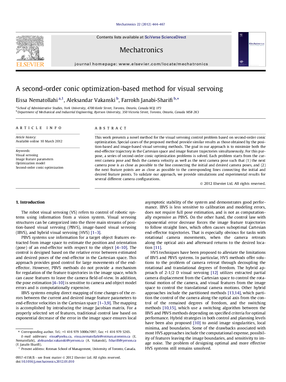 A second-order conic optimization-based method for visual servoing