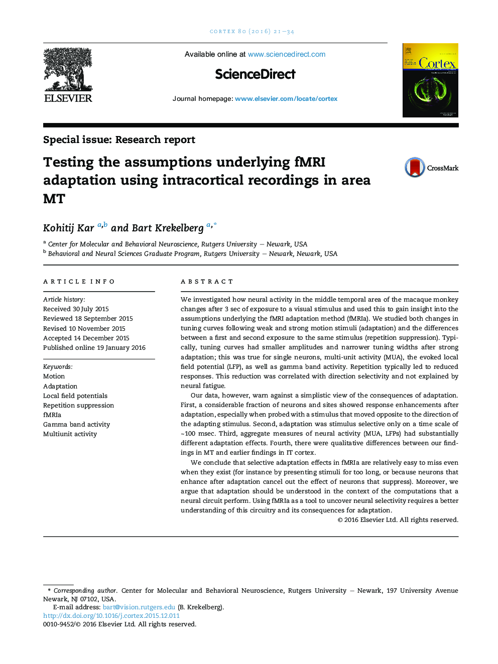 Testing the assumptions underlying fMRI adaptation using intracortical recordings in area MT