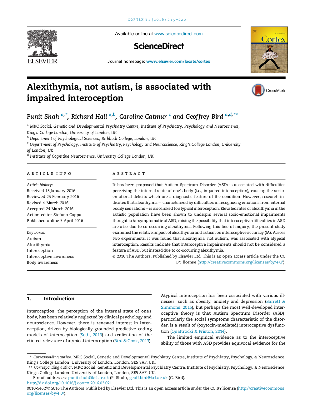 Alexithymia, not autism, is associated with impaired interoception