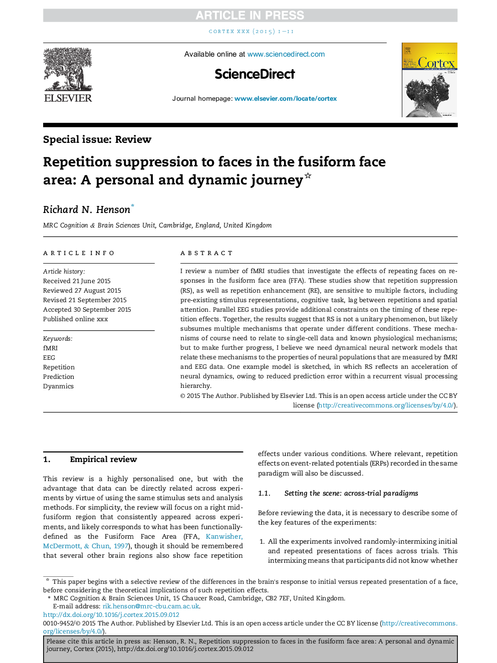 Repetition suppression to faces in the fusiform face area: A personal and dynamic journey