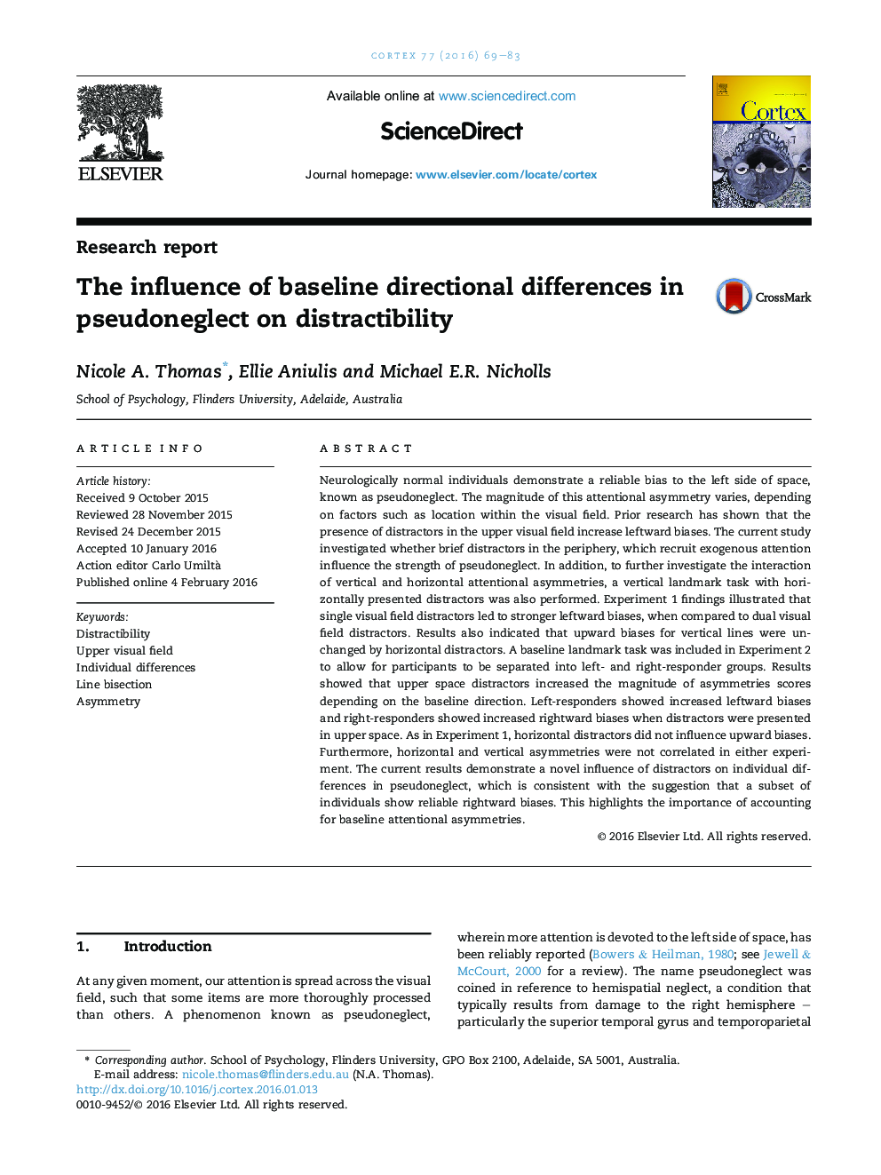 The influence of baseline directional differences in pseudoneglect on distractibility