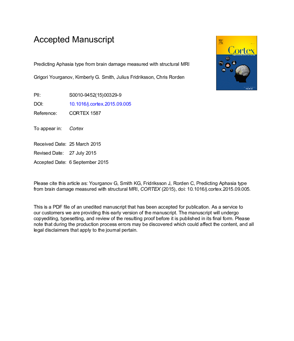 Predicting aphasia type from brain damage measured with structural MRI