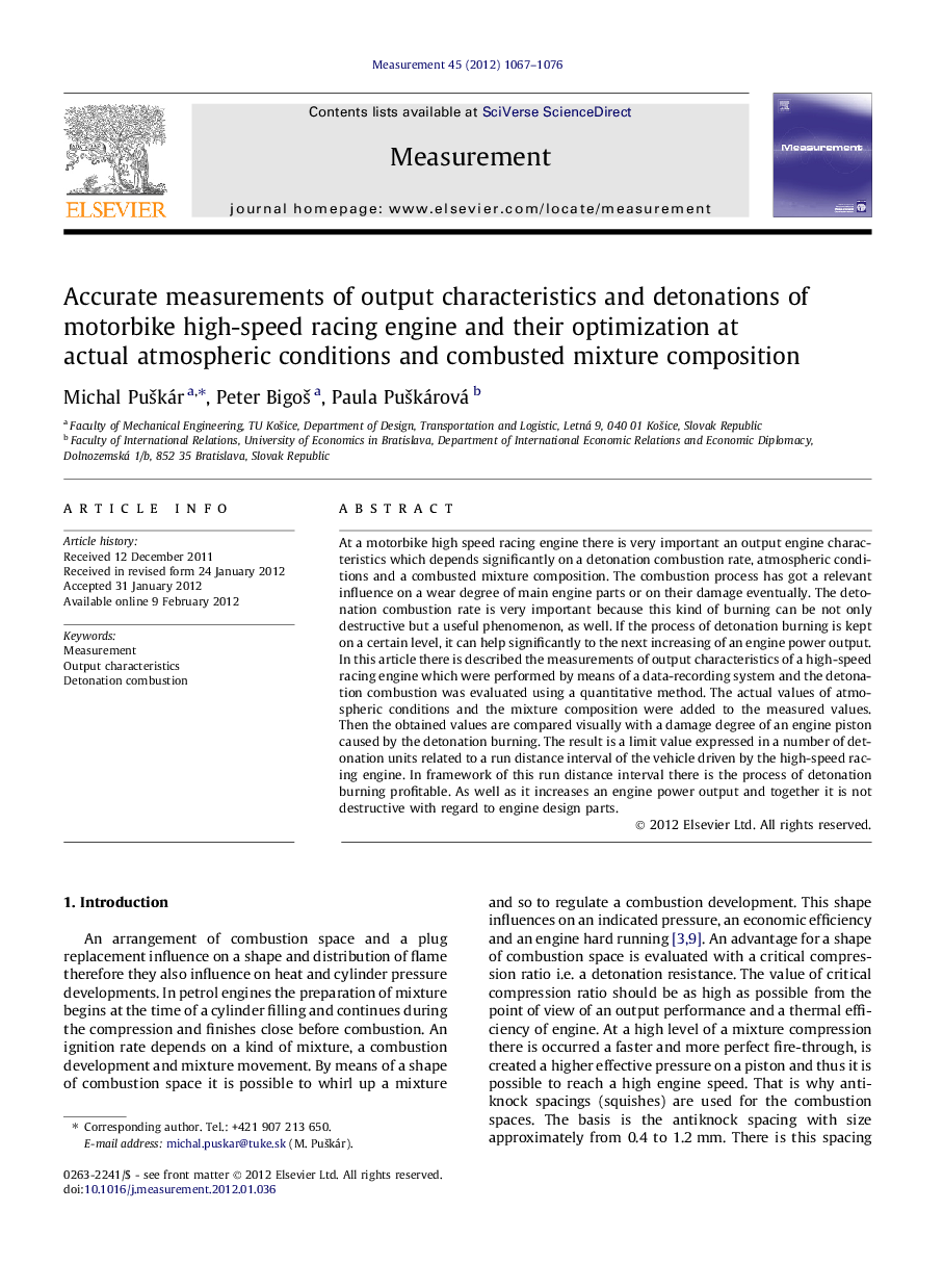 Accurate measurements of output characteristics and detonations of motorbike high-speed racing engine and their optimization at actual atmospheric conditions and combusted mixture composition