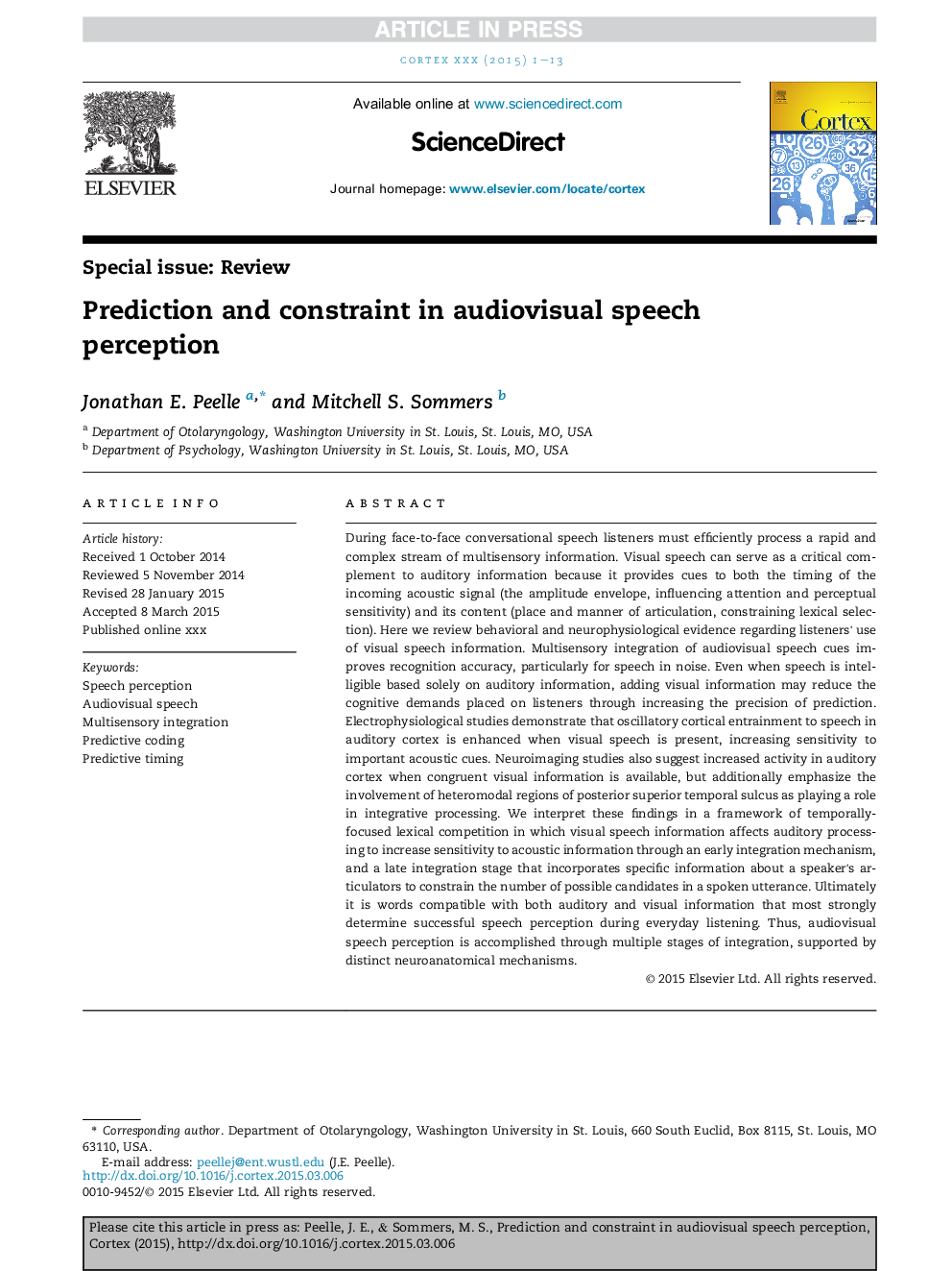 Prediction and constraint in audiovisual speech perception