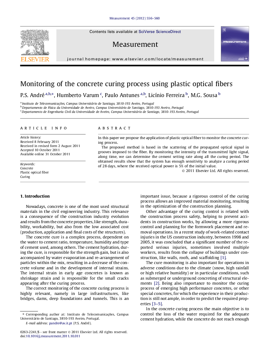 Monitoring of the concrete curing process using plastic optical fibers