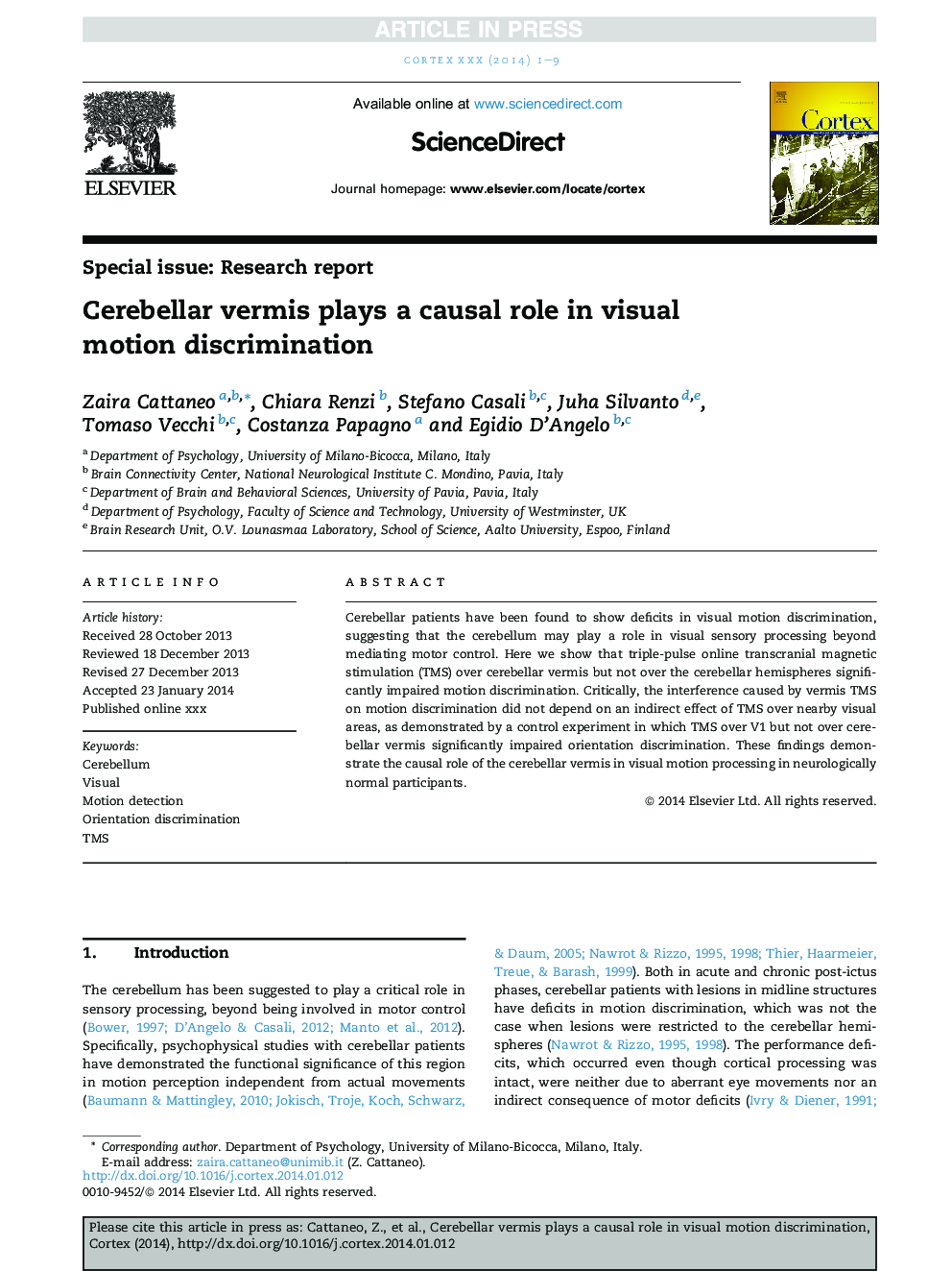 Cerebellar vermis plays a causal role in visual motion discrimination