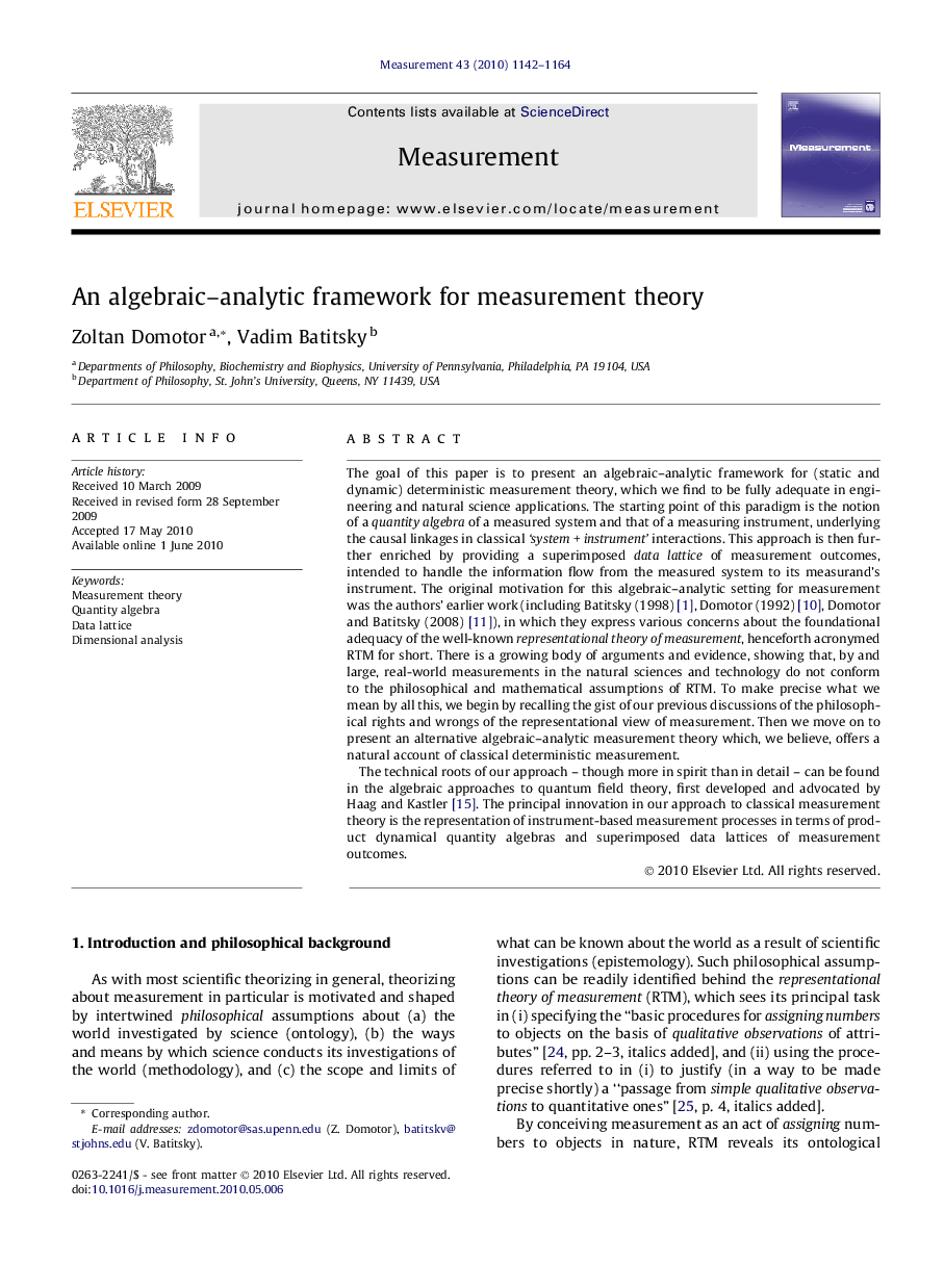 An algebraic–analytic framework for measurement theory