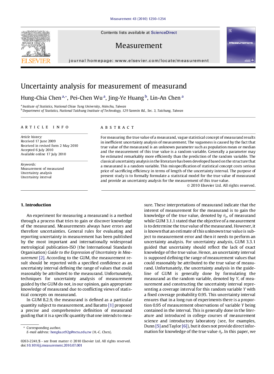 Uncertainty analysis for measurement of measurand