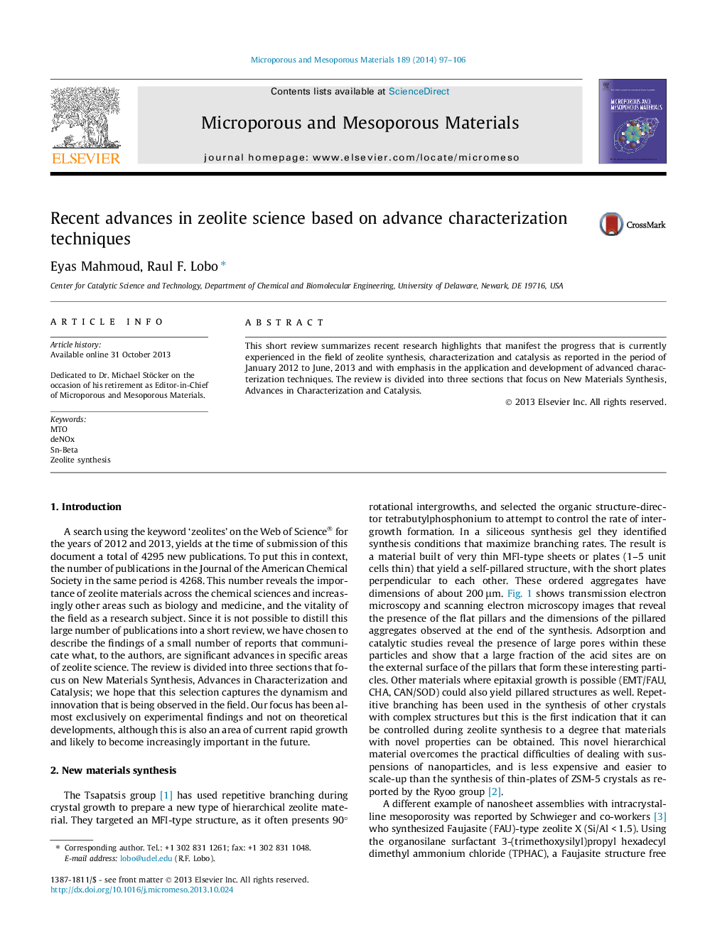 Recent advances in zeolite science based on advance characterization techniques