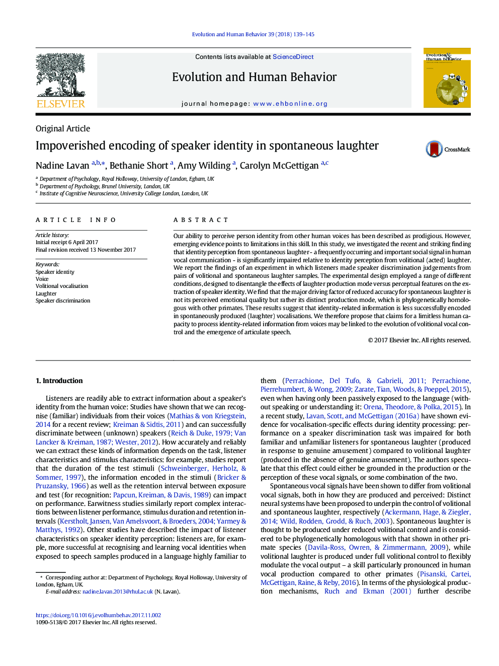 Impoverished encoding of speaker identity in spontaneous laughter