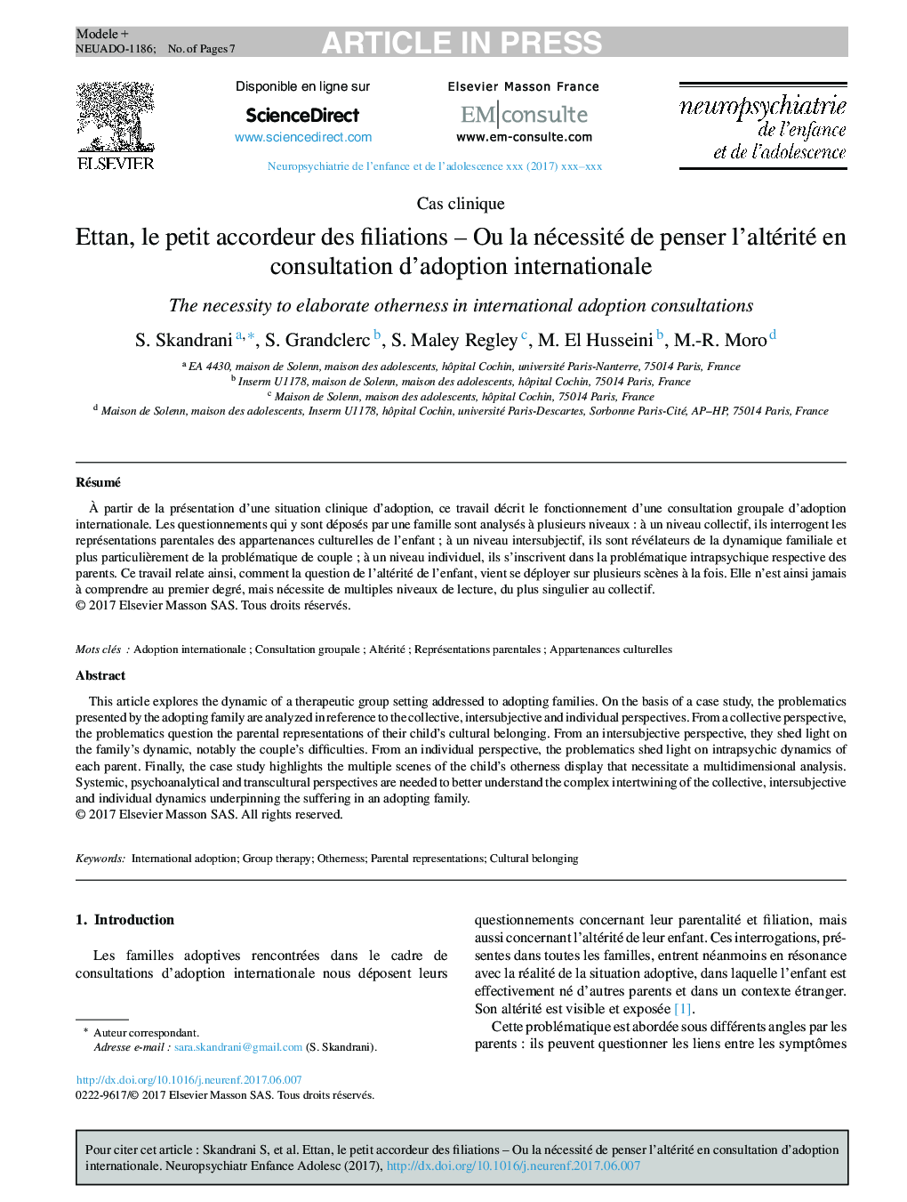 Ettan, le petit accordeur des filiationsÂ -Â Ou la nécessité de penser l'altérité en consultation d'adoption internationale