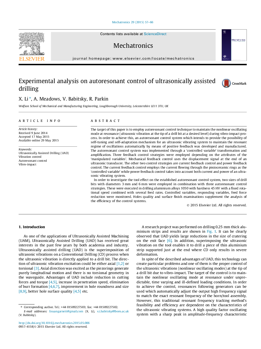 Experimental analysis on autoresonant control of ultrasonically assisted drilling