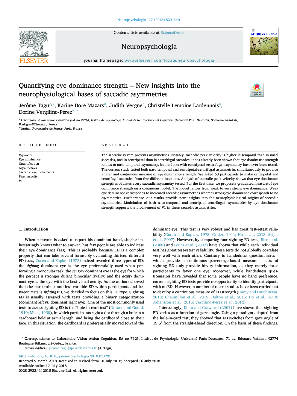 Quantifying eye dominance strength - New insights into the neurophysiological bases of saccadic asymmetries