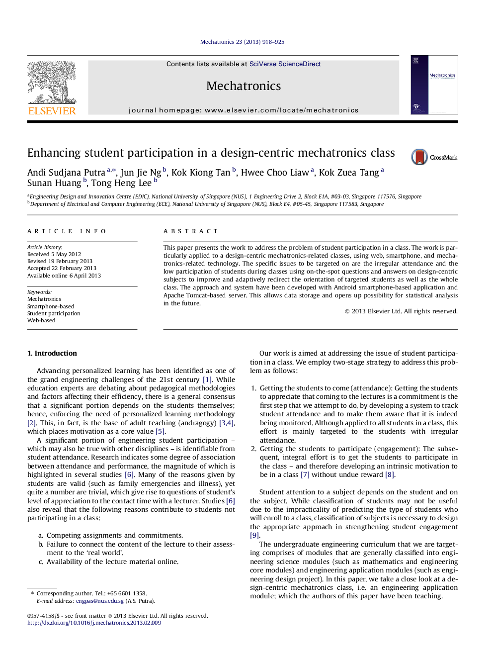 Enhancing student participation in a design-centric mechatronics class