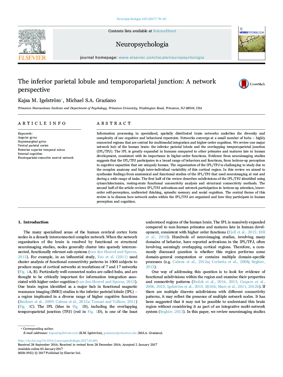 The inferior parietal lobule and temporoparietal junction: A network perspective