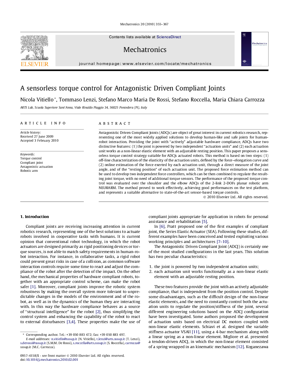 A sensorless torque control for Antagonistic Driven Compliant Joints