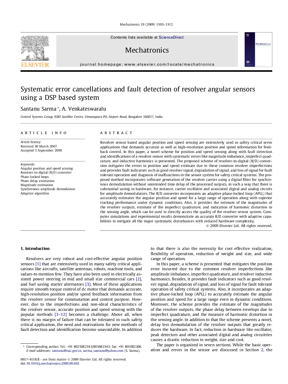 Systematic error cancellations and fault detection of resolver angular sensors using a DSP based system