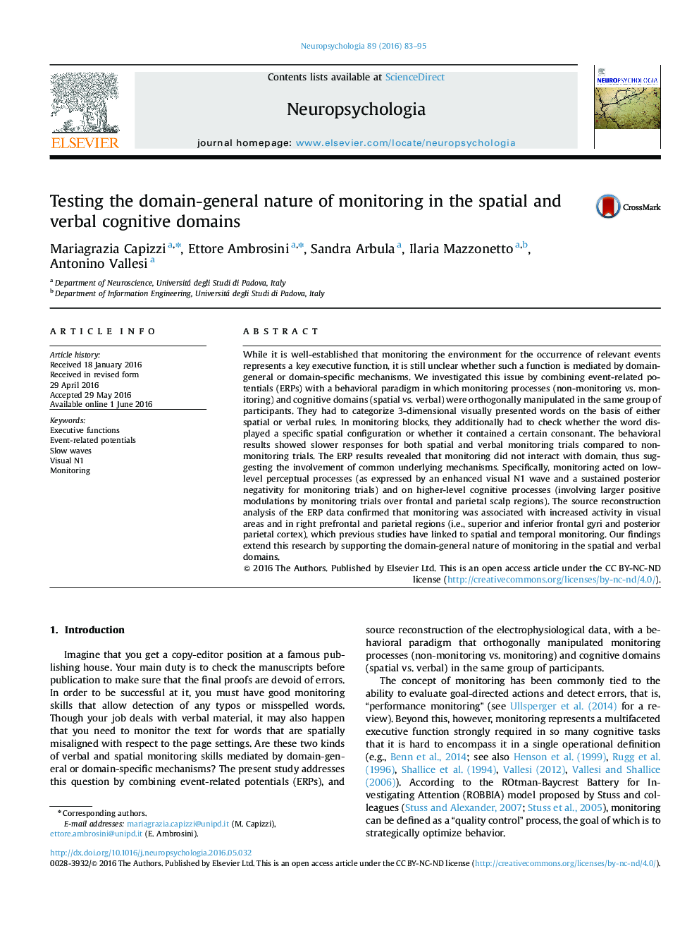 Testing the domain-general nature of monitoring in the spatial and verbal cognitive domains