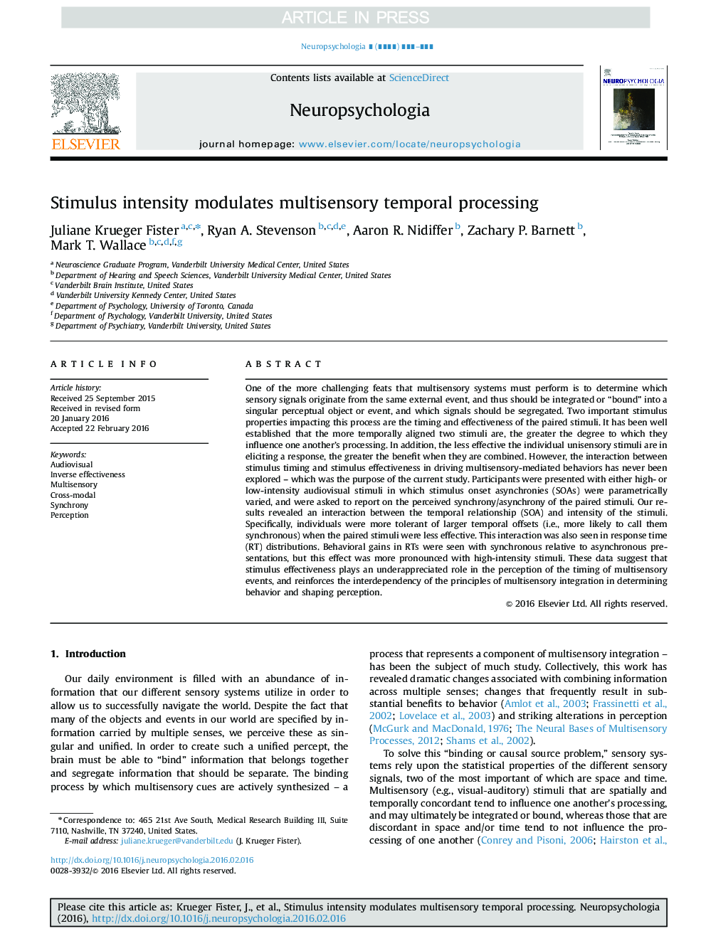 Stimulus intensity modulates multisensory temporal processing