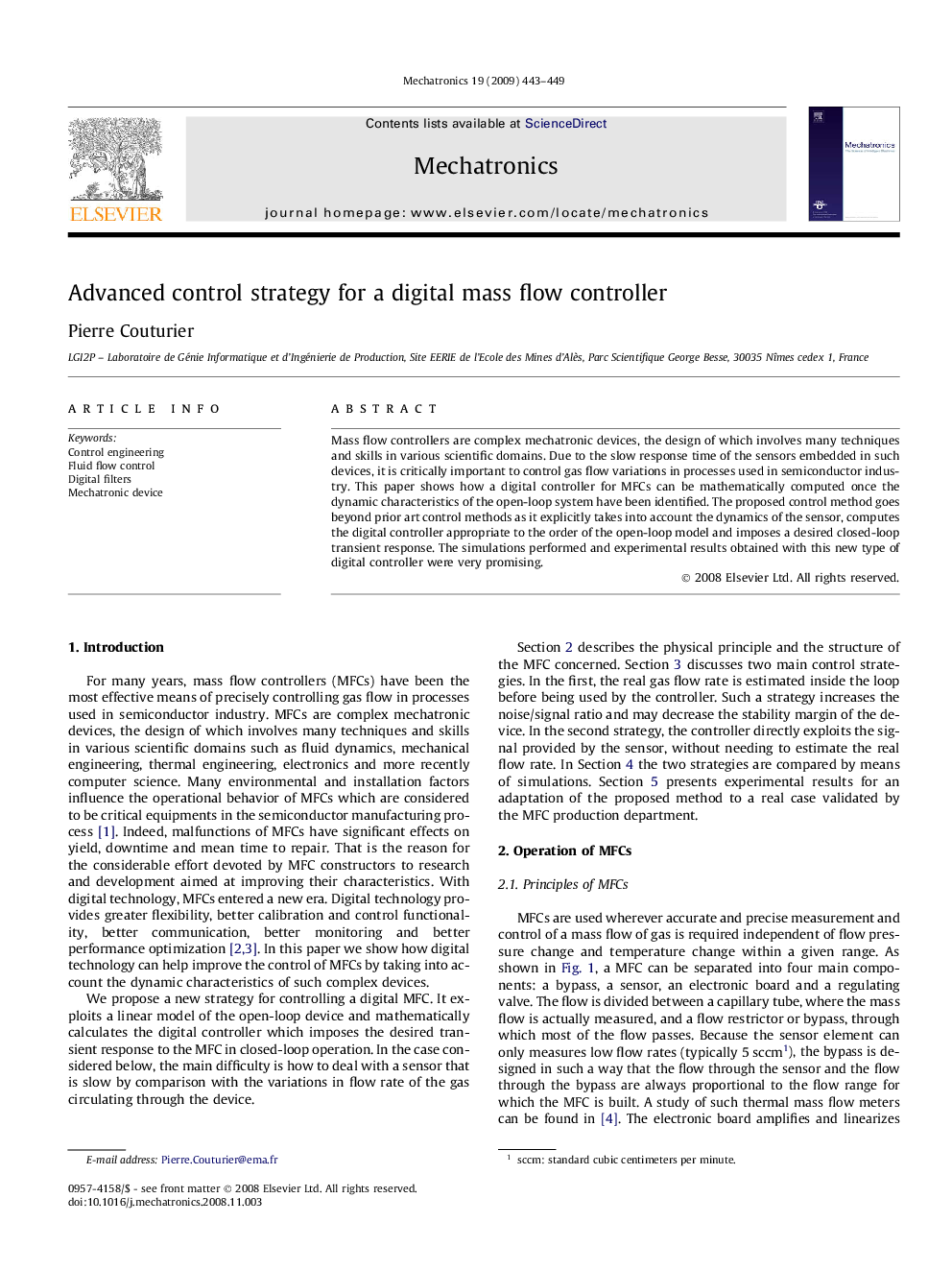 Advanced control strategy for a digital mass flow controller