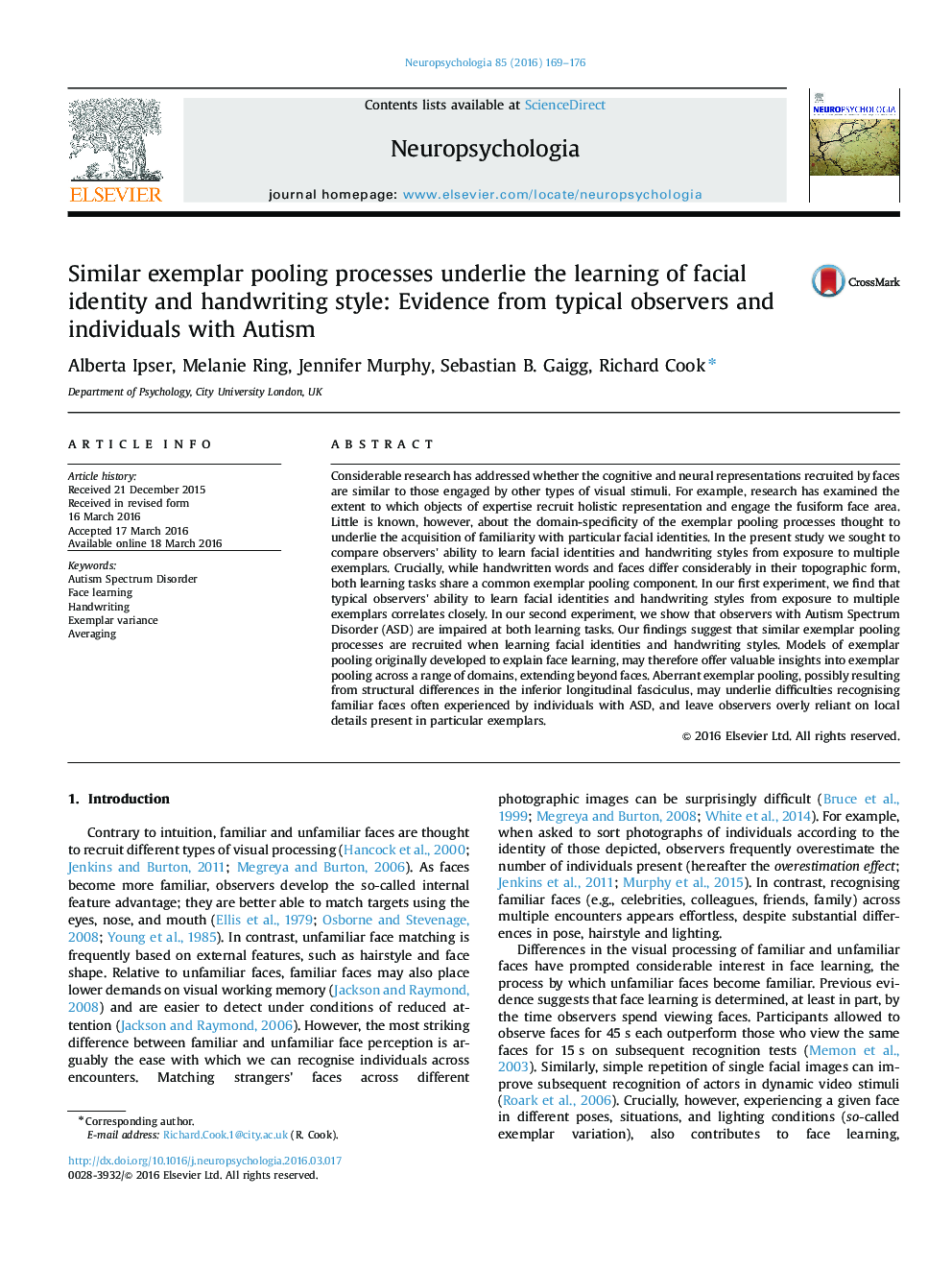 Similar exemplar pooling processes underlie the learning of facial identity and handwriting style: Evidence from typical observers and individuals with Autism