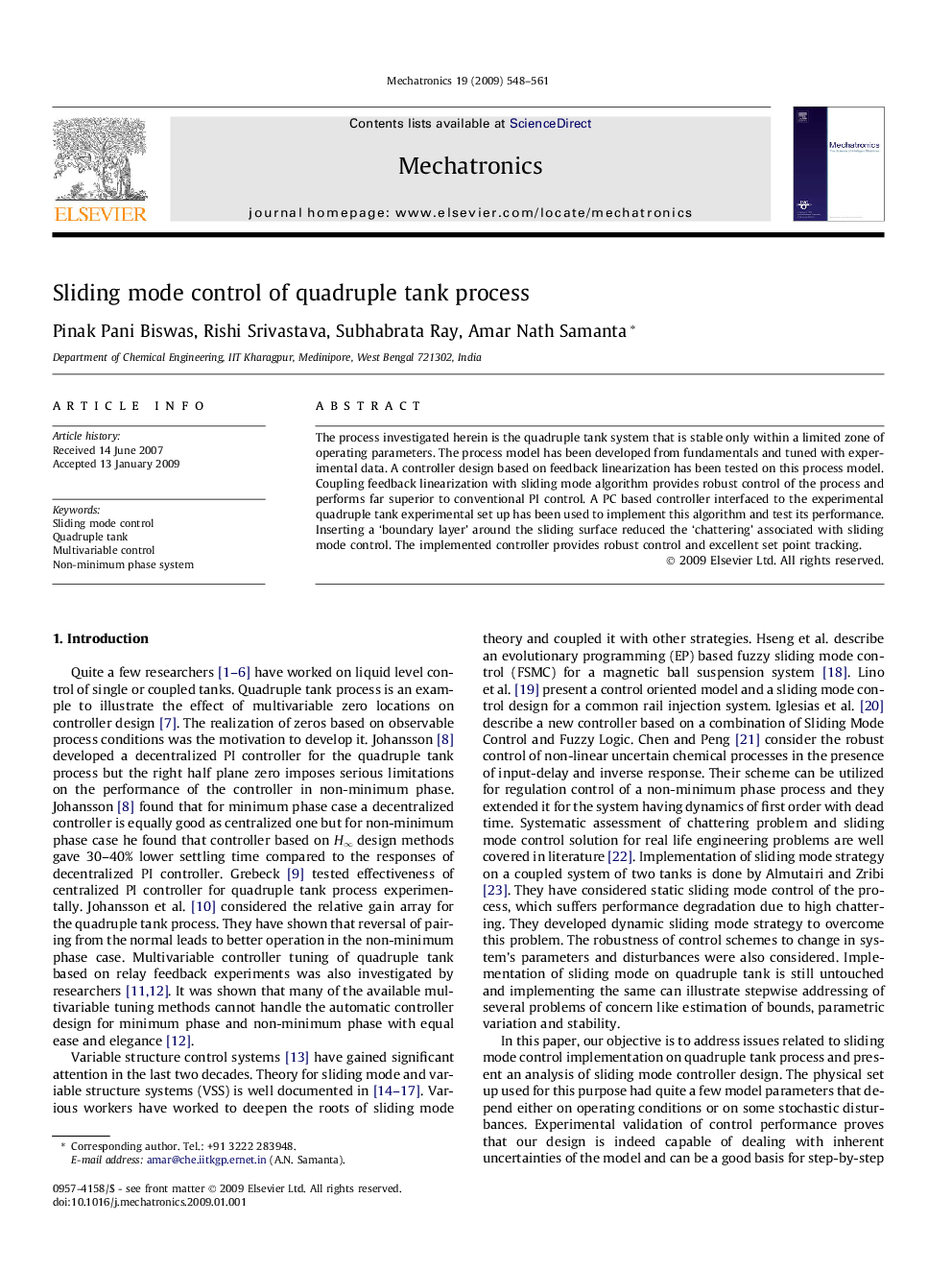 Sliding mode control of quadruple tank process