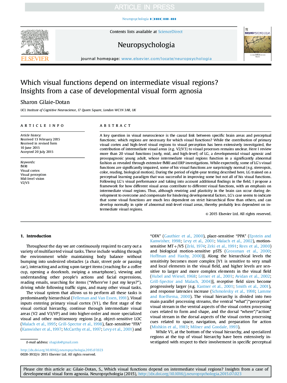 Which visual functions depend on intermediate visual regions? Insights from a case of developmental visual form agnosia