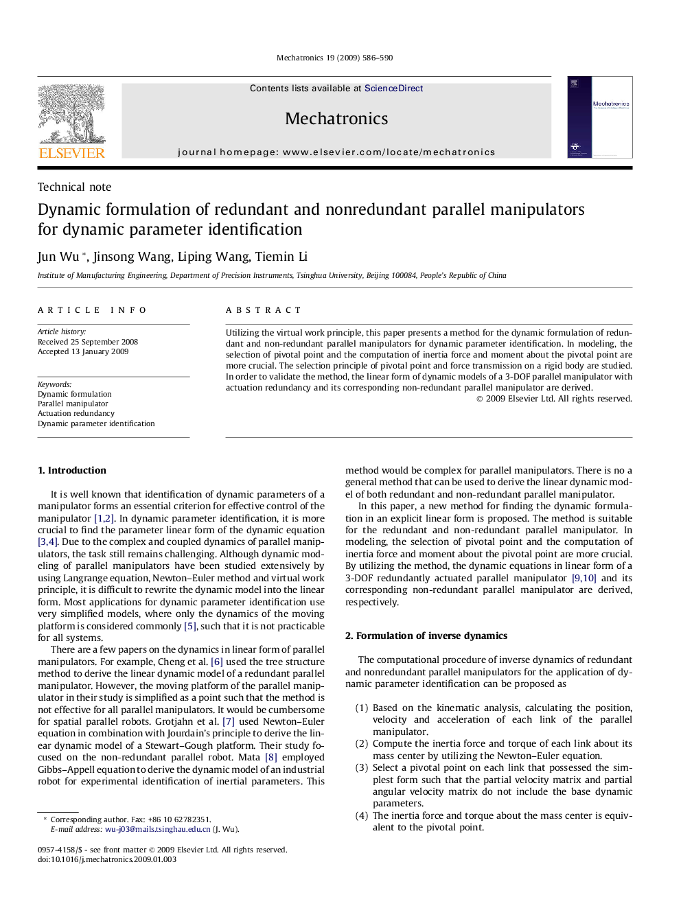 Dynamic formulation of redundant and nonredundant parallel manipulators for dynamic parameter identification