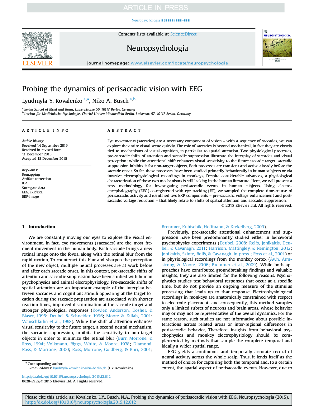 Probing the dynamics of perisaccadic vision with EEG