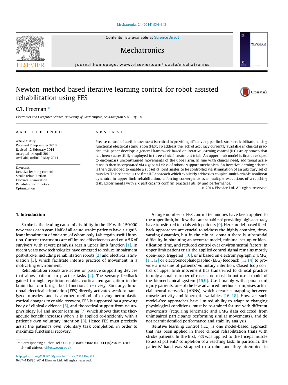 Newton-method based iterative learning control for robot-assisted rehabilitation using FES