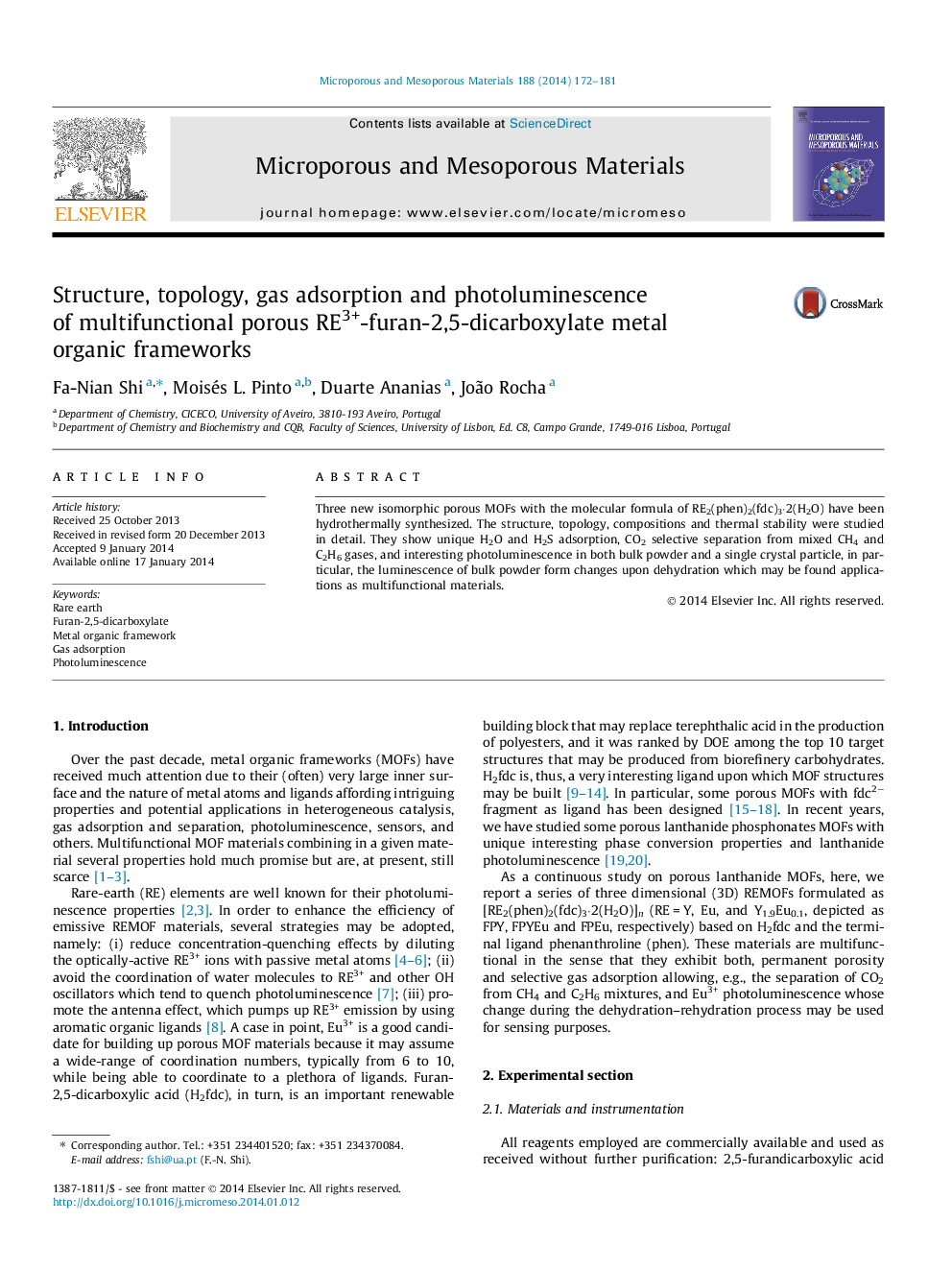 Structure, topology, gas adsorption and photoluminescence of multifunctional porous RE3+-furan-2,5-dicarboxylate metal organic frameworks