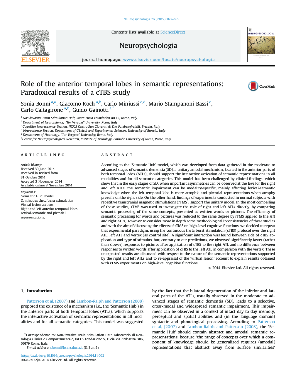 Role of the anterior temporal lobes in semantic representations: Paradoxical results of a cTBS study