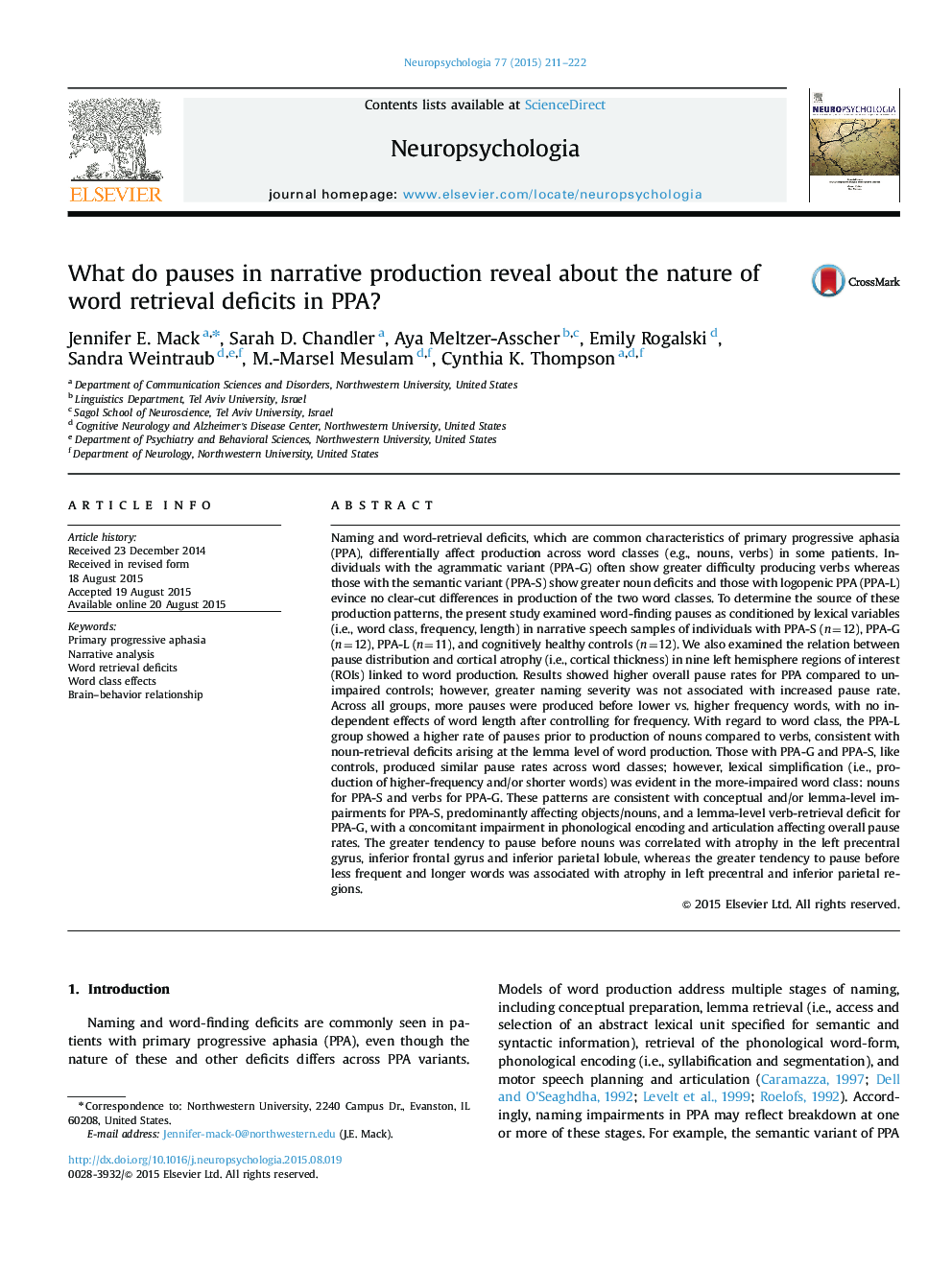 What do pauses in narrative production reveal about the nature of word retrieval deficits in PPA?