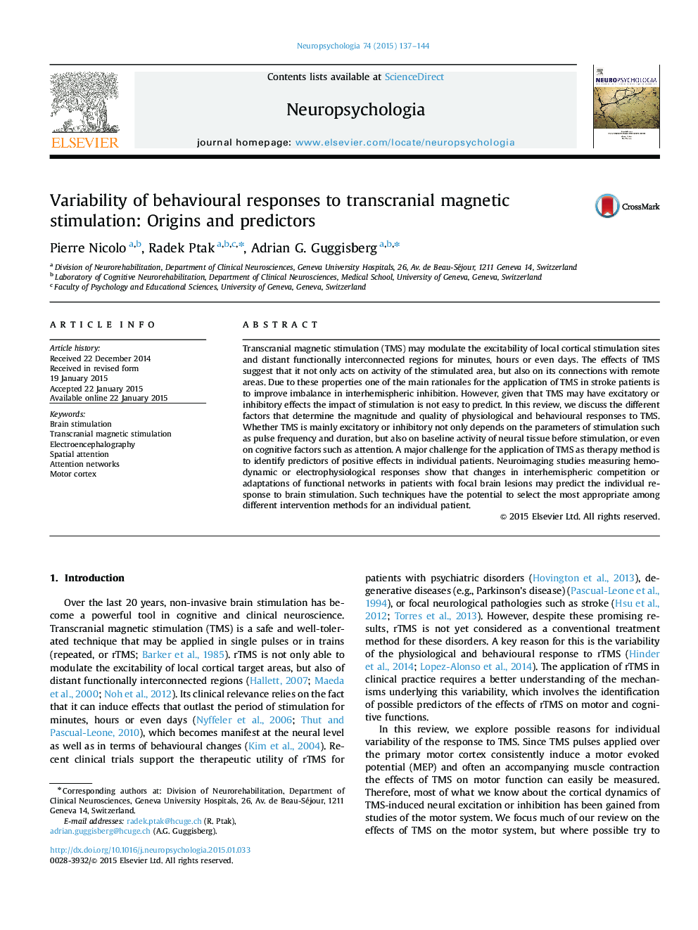تنوع پاسخ های رفتاری به تحریک مغناطیسی ترانس مغناطیسی: ریشه ها و پیش بینی کننده ها 