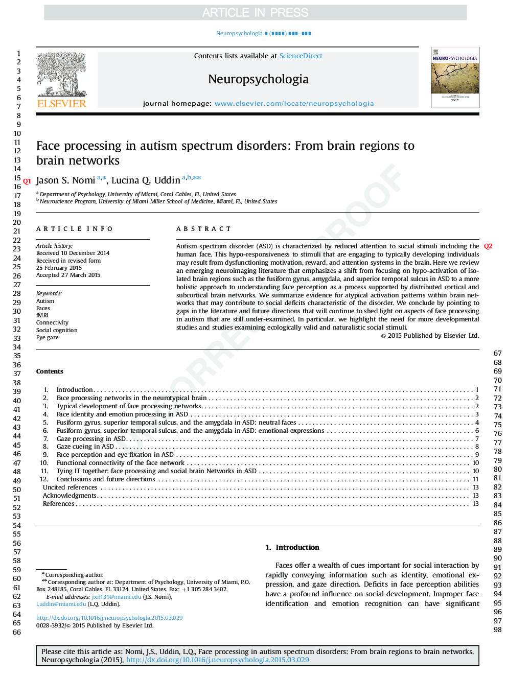 Face processing in autism spectrum disorders: From brain regions to brain networks