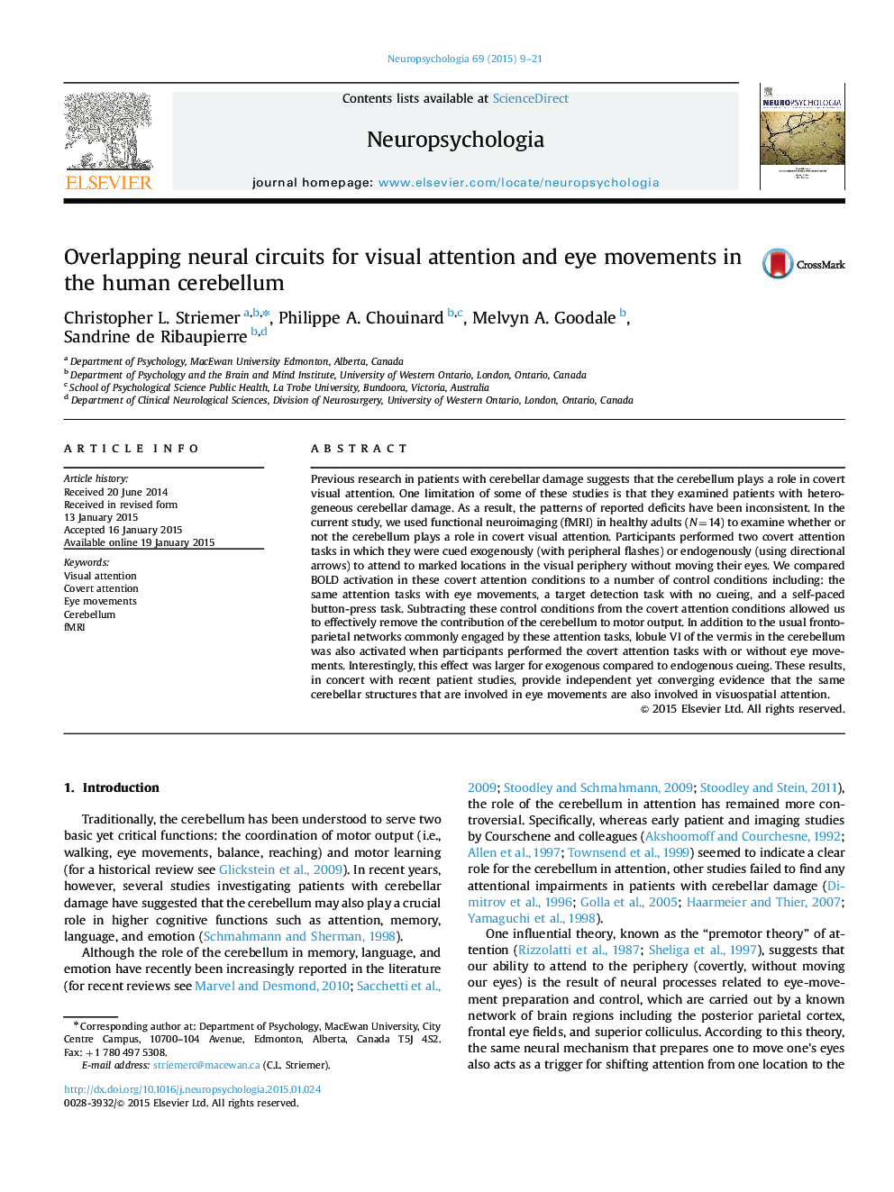 Overlapping neural circuits for visual attention and eye movements in the human cerebellum