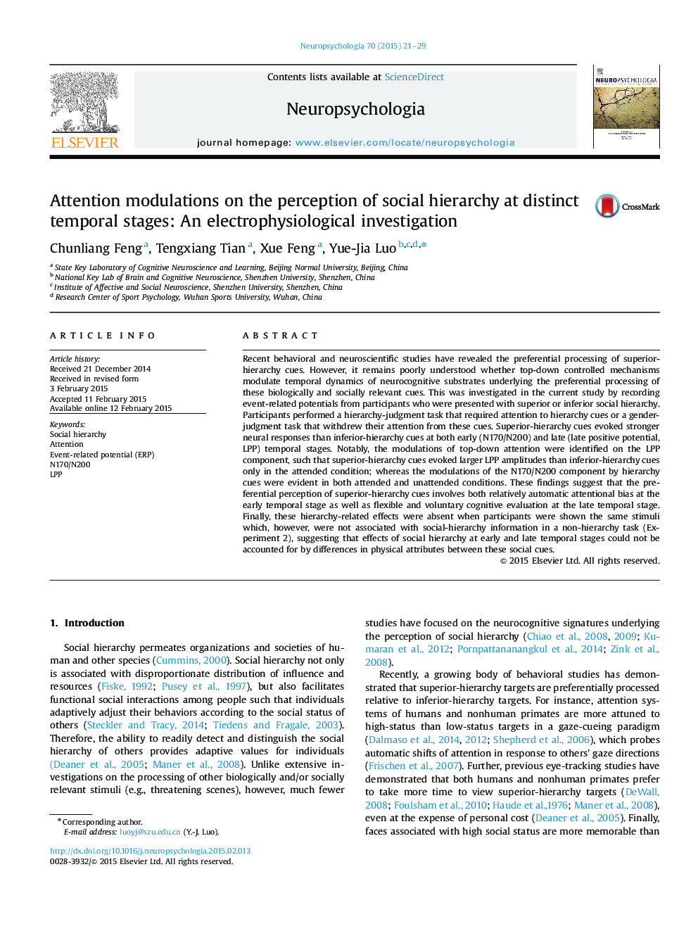 تعدیل توجه در ادراک سلسله مراتب اجتماعی در مراحل زمانی متمایز: یک مطالعه الکتروفیزیولوژیک 