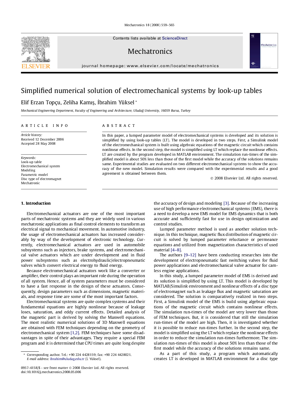 Simplified numerical solution of electromechanical systems by look-up tables