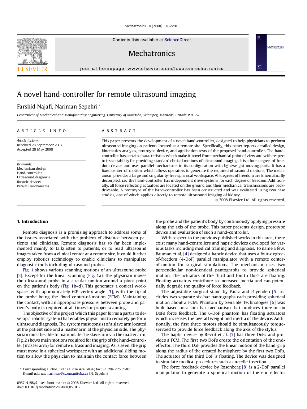 A novel hand-controller for remote ultrasound imaging